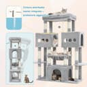 Hey-brother Arbre à Chat, Tour de Jeux Multiniveaux 144cm pour Maine Coon, avec 3 Grandes grottes, Plateformes spacieuses, Niche Confortable et Balle Peluche Suspendue, Gris Clair MPJ083W - 7