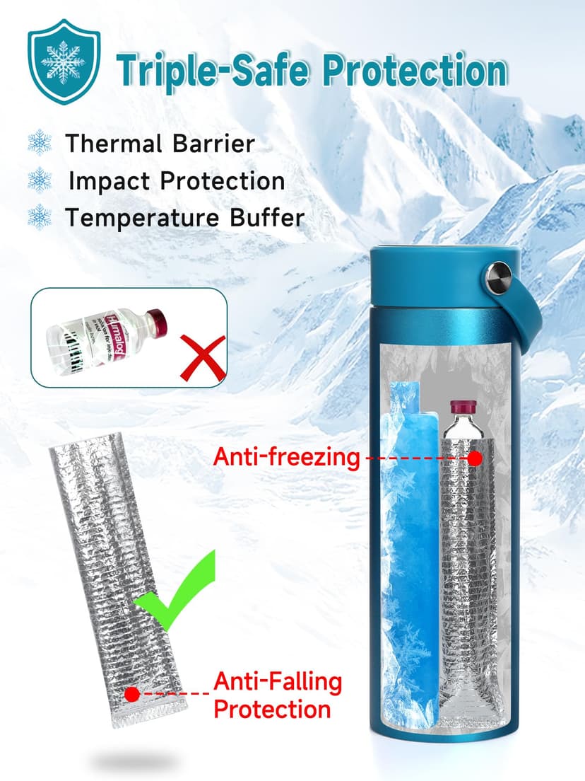 YOUSHARES Pochette Isotherme Insuline, 48H Bouteille Isotherme Stylo d'Insuline Voyage Affichage de la Température avec Glacière, Boîte Réfrigérée Transport Médicament pour Diabétique Seringue, Bleu - 9