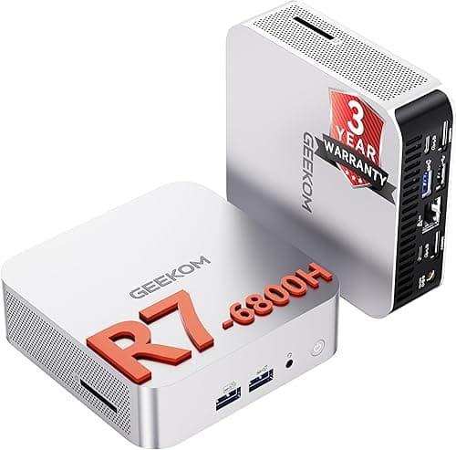 GEEKOM A6 Mini PC avec AMD Ryzen 7 6800H, Radeon 680M(4,7 GHz), 1To SSD 16Go RAM DDR5 (Évolutif, Non-LPDDR), Lecteur SD, Mini Ordinateur de Bureau Windows 11 Pro, Type-C,4 écrans 8K, Boîtier Aluminium