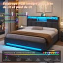 DICTAC Fully Padded Bed 180 x 200 cm with LED Bed Base and USB-C Charging Station – Hydraulic Storage Bed, Headboard with AC+USB Sockets, Slatted Frame for 2 People, Without Mattress - 3