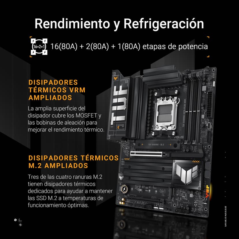 ASUS TUF GAMING X870-PLUS WIFI AMD ATX motherboard, 16+2+1(80A) power stages, DDR5, PCIe 5.0 w/ full support for next-gen GPUs, 4 x M.2 slots, WiFi 7, USB4, front USB 20Gbps w/ PD Fast Charge - 4