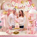 Toyssa 1st Birthday Decorations for Girls, Retro Pink Balloon Arch Kit with ONE Balloon Boxes Foil Balloons Happy Birthday Banner, First Girls Decoration Party Supplies for Kids - 4