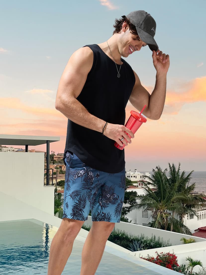 Arcweg Mens Board Shorts Swimming Shorts Quick Dry Men Swim Shorts & Trunks Beach Shorts Long with Multi-Pockets Surf Gray Blue Gradient XXL(UK) - 6