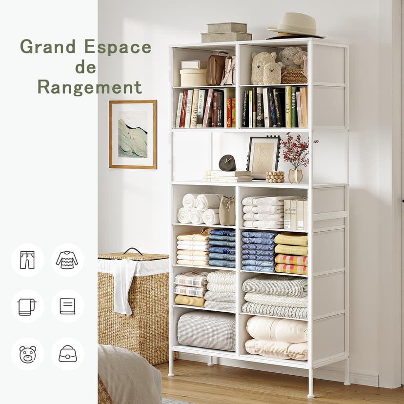 Mintnook High Chest of Drawers, White Storage Chest with Open Center Design, Tall Bedroom Chest with 12 Drawers, Large Capacity Storage Chest for Closet, Nursery, Living Room, White - 5