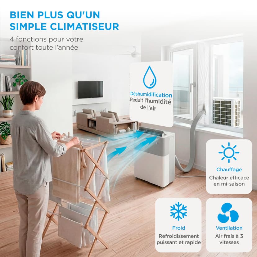 MIDEA Climatiseur PortaSplit Mobile Silencieux 4-in-1| 12000 BTU | Chauffage et Climatisation Portable Prêt à Poser 3,5kW- Clim Mobile avec rafraîchisseur, déshumidificateur, chauffage,ventilateur - 4