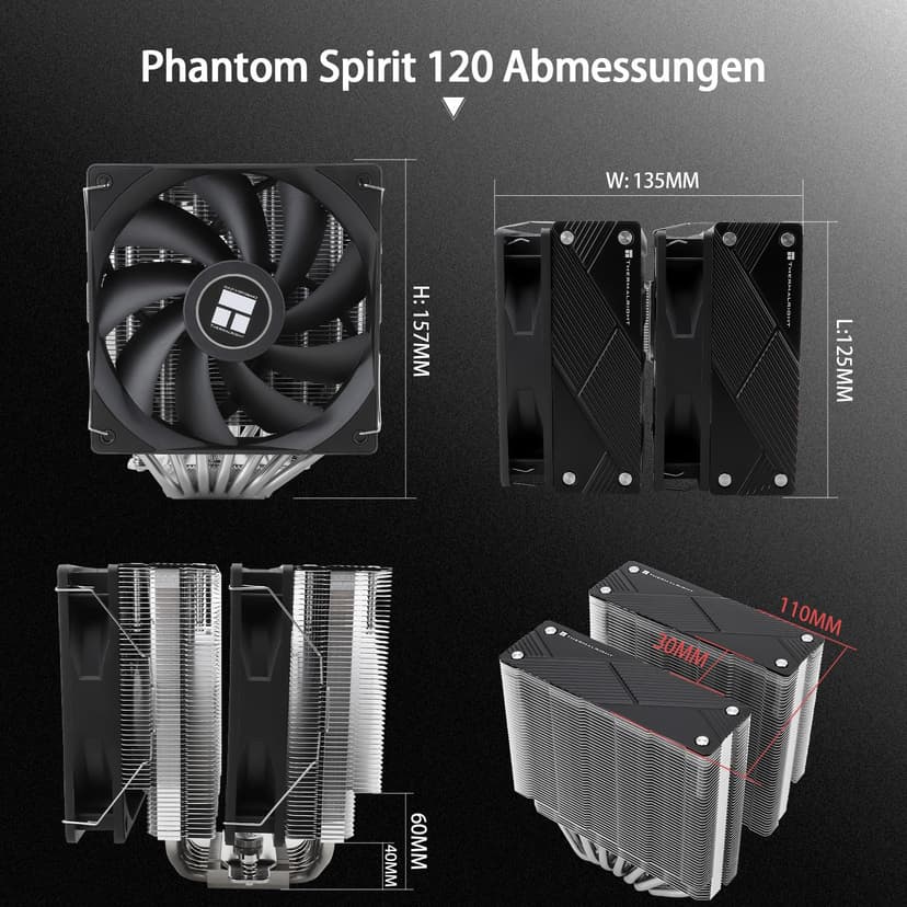 Thermalright Phantom Spirit 120 CPU Air Cooler, 7 Heatpipes CPU Cooler, Dual 120 mm TL-C12B V2 PWM Fan, AGHP 4.0 Technilogy, S-FDB Bearing, for AMD AM4 AM5/Intel 1700/1150/1151/1200/2011, PC Cooler - 6