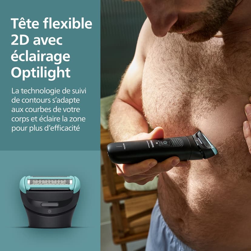 Philips Bodygroom série 7000 - tondeuse hommes avec tête flexible 2D, système de rasage Triple protection, têtes interchangeables, zones intimes, 100% étanche, autonomie 120 min, modèle BG7480/15 - 5