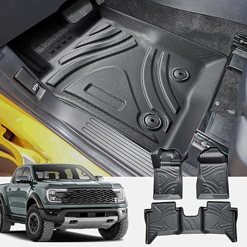 CDEFG Compatible with Ford Ranger T9 2024 2025 Floor Mats, Floor Mats TPE Car Waterproof Easy to Clean Premium All-Weather Rubber Mats Front and Rear Mats Ranger T9 Raptor Wildtrak XLT Accessories