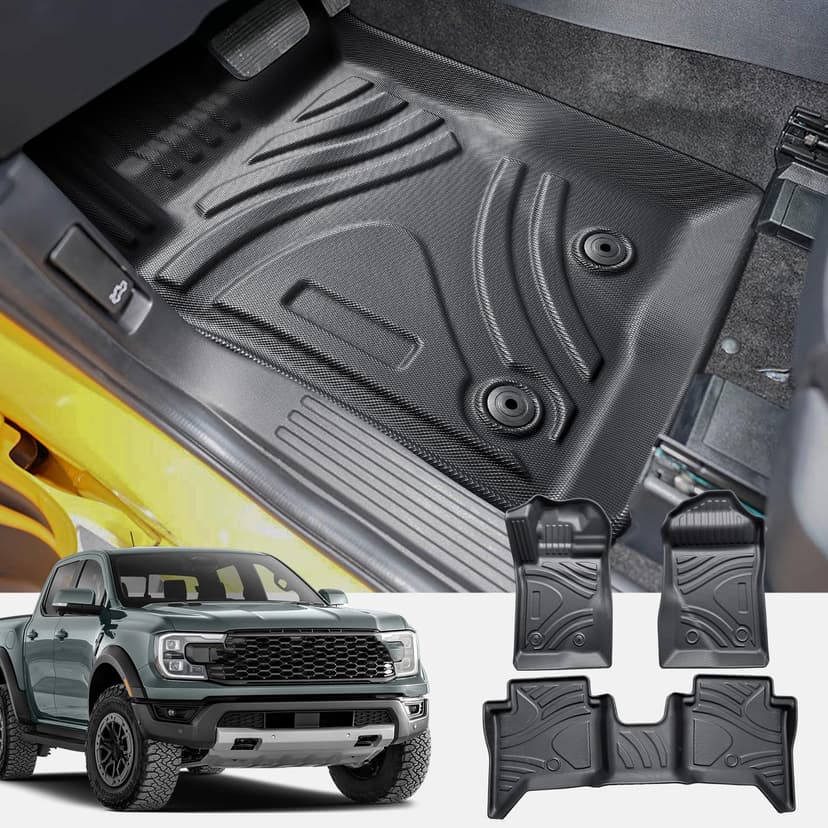 CDEFG Compatible with Ford Ranger T9 2024 2025 Floor Mats, Floor Mats TPE Car Waterproof Easy to Clean Premium All-Weather Rubber Mats Front and Rear Mats Ranger T9 Raptor Wildtrak XLT Accessories - 1