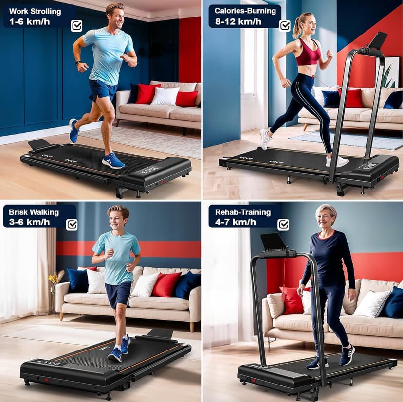 VOWVIT Tapis de Course 4en1 Tapis de Marche Inclinable | Walking Pad 12km/h Pente 7%,2.5HP,Tapis Roulant électrique Pliant,Compact et Portable - 7