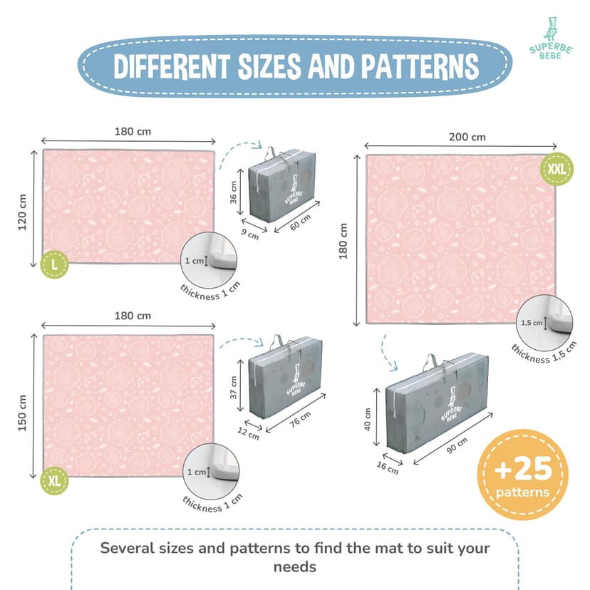 Baby Play Mat 150x180x1cm - Tummy Time mat - XXL Large Size baby play Gym - Foldable - Waterproof Foam Floor Mat For Kids Toddlers Children - For Floor Play - 7
