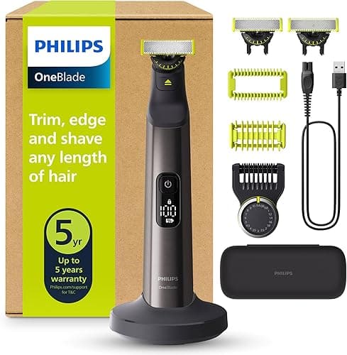 Philips OneBlade Pro 360 Authentic Face & Body Electric Beard Trimmer, Shaver and Bodygroomer, 3X 360 Blade, 1x 20-Length Comb, 1x Body Kit, 1x Charging Stand, 1x Travel case, QP6652/35