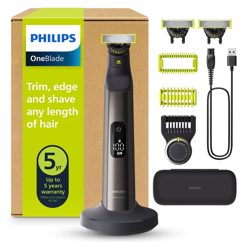 Philips OneBlade Pro 360 Authentic Face & Body Electric Beard Trimmer, Shaver and Bodygroomer, 3X 360 Blade, 1x 20-Length Comb, 1x Body Kit, 1x Charging Stand, 1x Travel case, QP6652/35 - 1