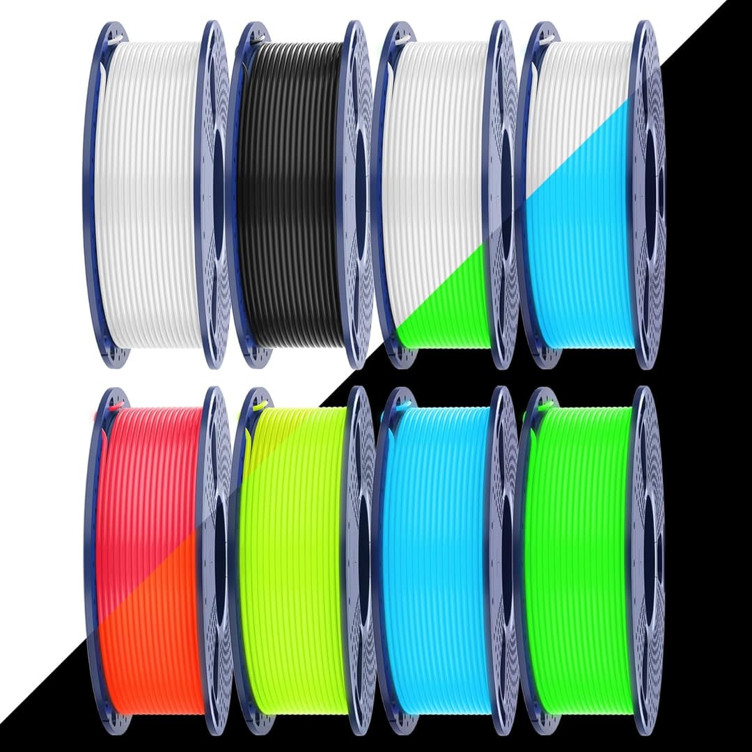 SUNLU Glow PETG Filament Bundle, Glow in the Dark 3D Printer Filament, High-Strength Luminous Filament 1.75 mm, 250 g per Spool, 8 Rolls (petg Black White with 6 Spools in Glowing Blue/Green/Red