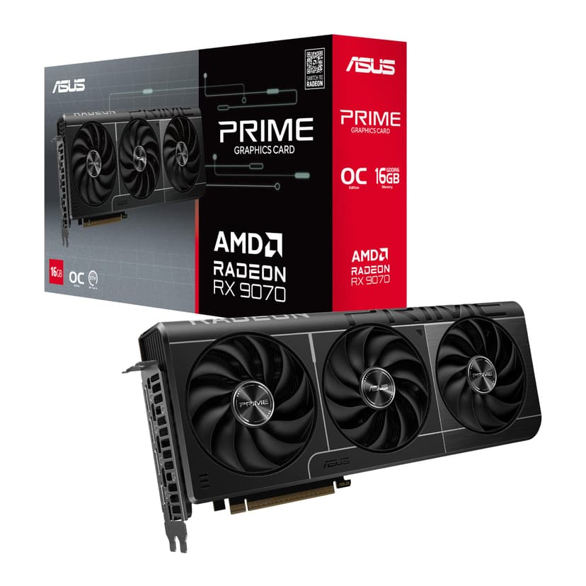 ASUS PRIME RX9070 OC, PCIe5, 16GB DDR6, HDMI, 3 DP, 2610MHz Clock, Overclocked, Compact SFF-Ready - 1