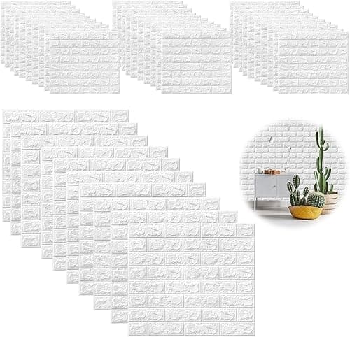 Pack of 40 3D Wall Panels, Stone Look, Self-Adhesive, 35 × 38 cm Plastic Panel Wall Cladding, Waterproof PVC Brick Wallpaper for Indoor, Outdoor, Business Premises (40) (40)