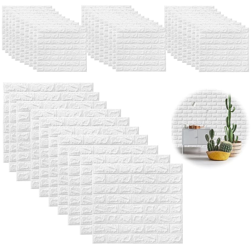 Pack of 40 3D Wall Panels, Stone Look, Self-Adhesive, 35 × 38 cm Plastic Panel Wall Cladding, Waterproof PVC Brick Wallpaper for Indoor, Outdoor, Business Premises (40) (40) - 1