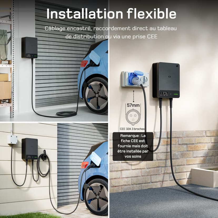 dé Wallbox 7.4 kW with Electricity Meter [1-Phase|400V|6-32A], Home Charging Station 7.5 m Charging Cable CEE 32A to Type 2 EV Charger, CE Certified with Cable Holder for EV and PHEV, Black - 2