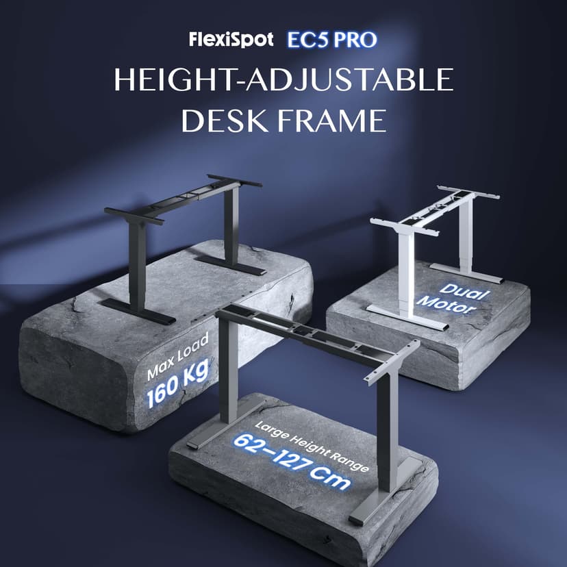 FlexiSpot Bureau Assis Debout Électrique 2 Moteurs, Charge 160kg, 3 Colonnes, Rappel de Sédentarité, Système Anti-collision, Panneau Mémoire, Cadre en Acier, Noir - 2