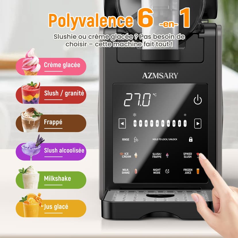 Machine à granita – 2,5 L slushie pour la maison, avec écran LED, 6 programmes préréglés pour crème glacée, margaritas, frappés, milkshakes, nettoyage automatique, sans glace (Black) - 3