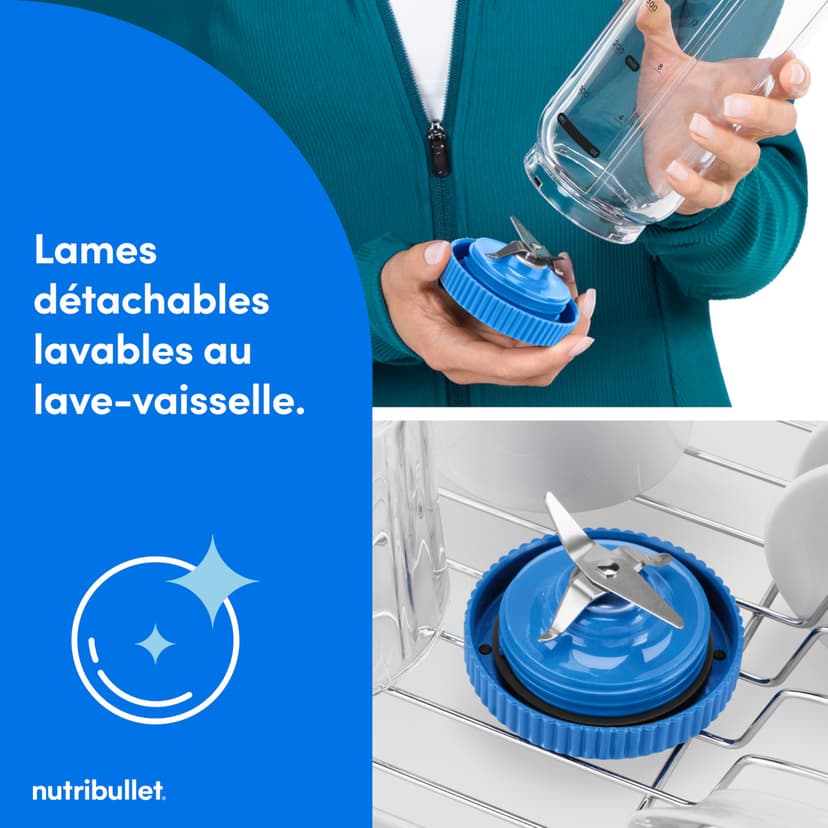 nutribullet Flex 590ml - Blender Portable pour Smoothies avec Couvercle à Bec, Mixeur Hachoir, Broie Glace et Fruits Surgelés, USB-C, Tasse sans BPA, Facile à Nettoyer, Bleu (NBP013BL) - 7
