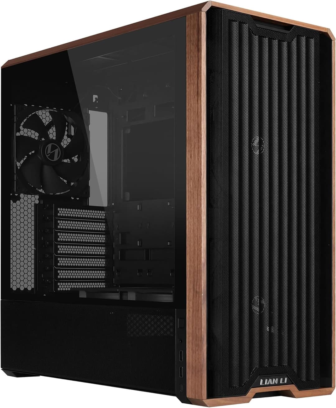 Lian Li Lancool 217 PC Case Black | ATX Mid Tower, Tempered Glass, 5 Fans, Walnut Wood Accents, Mesh Front, Back-Connect Compatible