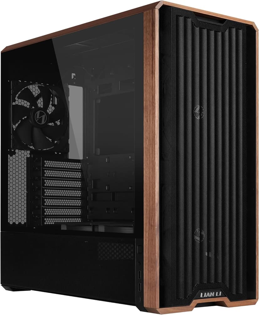 Lian Li Lancool 217 PC Case Black | ATX Mid Tower, Tempered Glass, 5 Fans, Walnut Wood Accents, Mesh Front, Back-Connect Compatible - 1