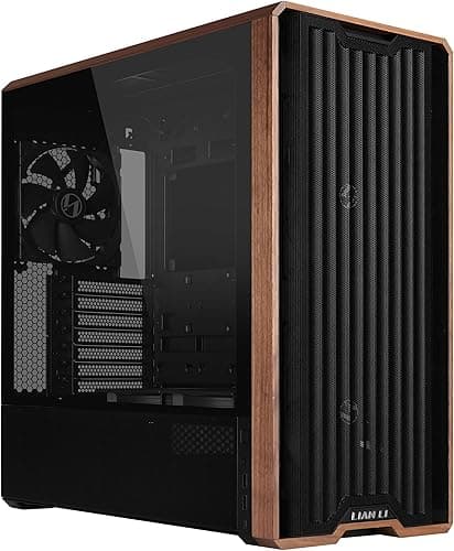 Lian Li Lancool 217 PC Case Black | ATX Mid Tower, Tempered Glass, 5 Fans, Walnut Wood Accents, Mesh Front, Back-Connect Compatible
