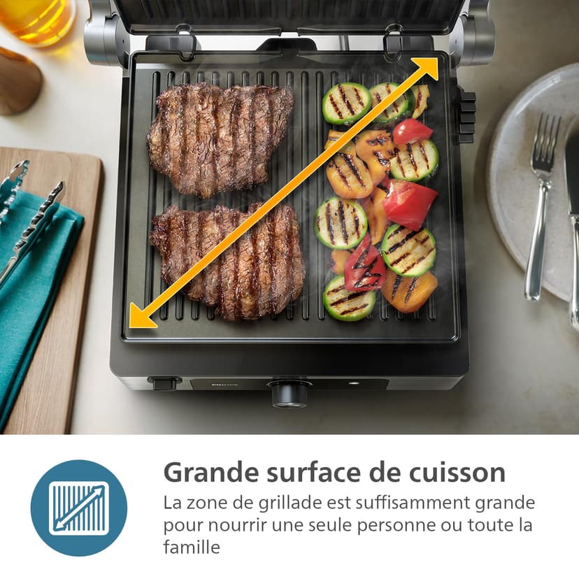 Philips Contact Grill - Adjustable Temperature Large Cooking Surface and High Power - Removable Non-Stick Plates and Grease Catcher (HD6301/90) - 5