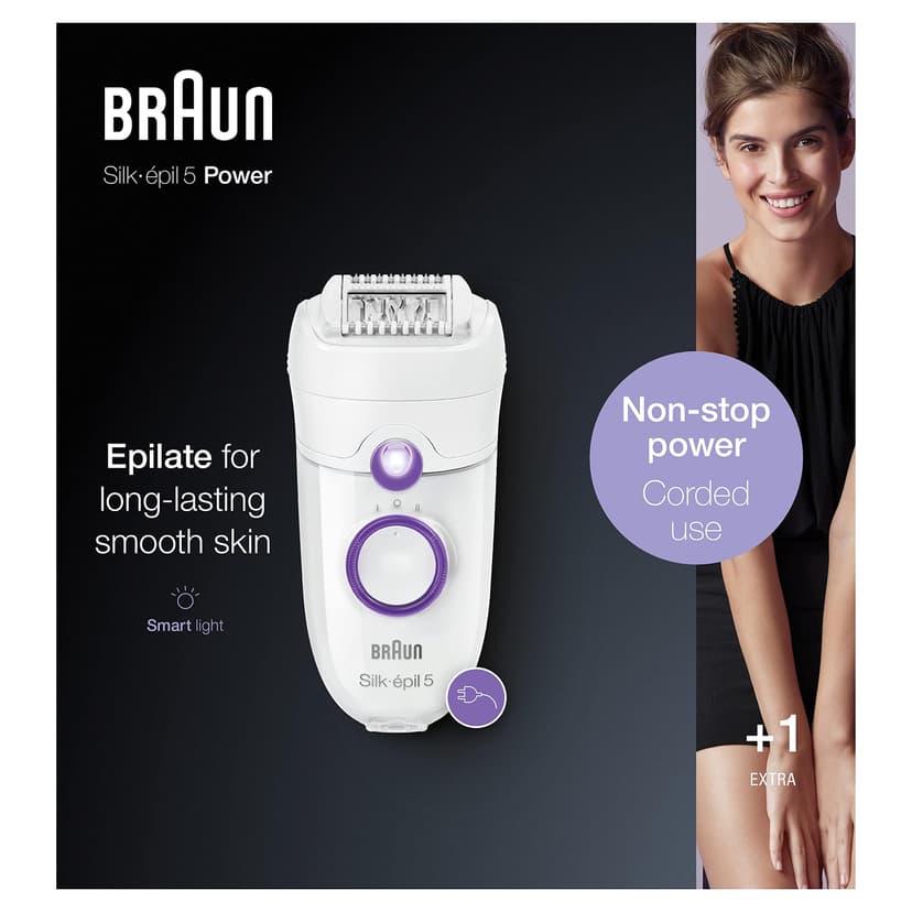 Braun Silk-épil 5 Women's Electric Epilator for Difficult Contours with Speed Setting, Comfortable Epilation, Gift Idea, 5-505 White and Purple - 7