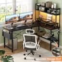 iSunirm L Shaped Gaming Desk with Power Outlets & LED Lights, Small L- Shaped Computer Corner Desk with Monitor Stand & Storage Shelf, Gaming Table with Storage Bag, Black - 6