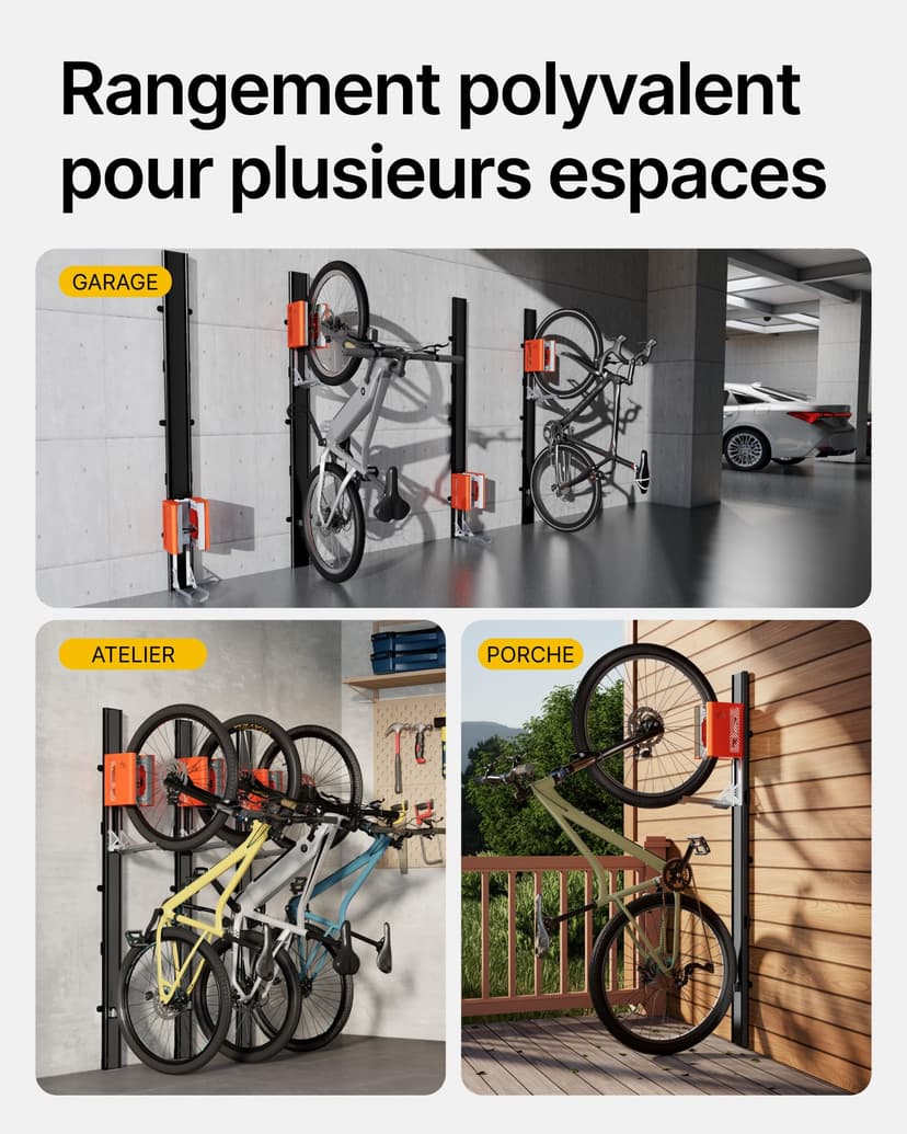 monTEK Automatic Bicycle Lift - Vertical Bicycle Rack for Heavy Bicycles (up to 32 kg) - Easy Assembly, Space Saving Wall Mount for Garage, Shed, Home - For 24-29 Inch Tyres, E-Bikes - 7