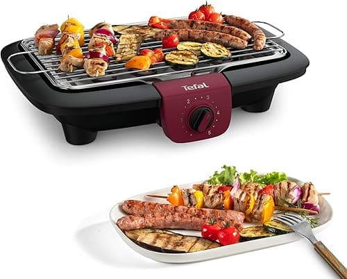 Tefal BG90E5 Easygrill Adjust Elektro- Tischgrill | 2300 Watt | 720 cm² Grillfläche | Einfache Reinigung | Schwarz/ Burgunderrot