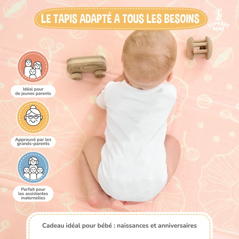 Tapis D'éveil Bébé Pliable Epais Réversible 150x180x1cm - tapis De Jeu Pour Enfant Bebe - tapis De Sol XXL En Mousse - Tapis De Motricité Favorisant Le Développement Sensoriel - Cadeau Naissance Bébé - 4