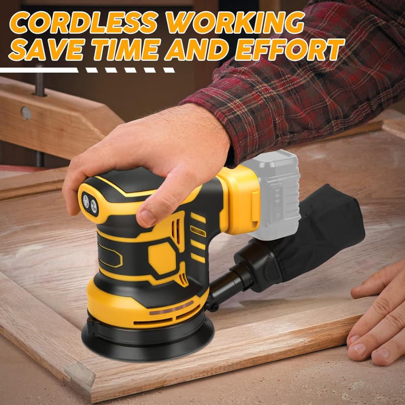 Roadtime Ponceuse Excentrique pour DeWalt 18V Battery (San Batteries),125 mm Ponceuse Orbitale aléatoire sans fil, 3 vitesses 7000-11000pm avec récipient de capture de poussière et 15 papier de verre - 4