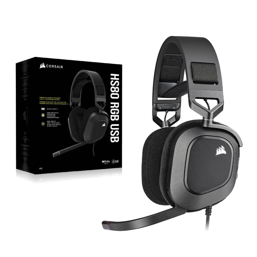 Corsair HS80 RGB USB Casque Gaming Premium avec Dolby Son Surround 7.1 (Microphone de Qualité Adaptée à La Diffusion, Tissu Microfibre Respirant, Audio Haute-Fidélité, Construction Durable) Carbone - 7