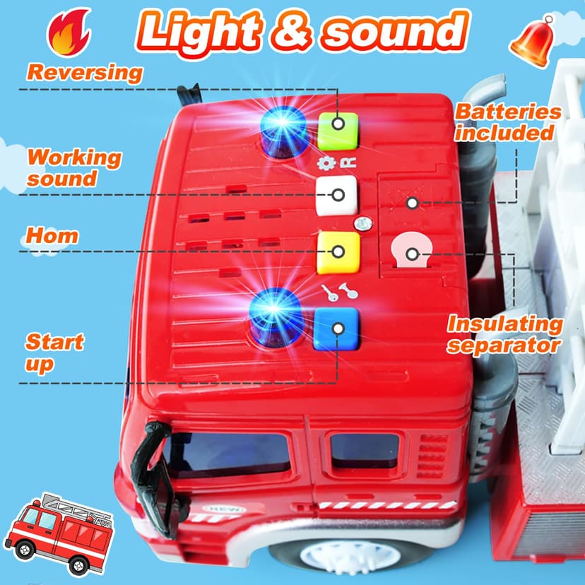 GizmoVine Fire Engine Toys, Large Fire Truck with Lights Sound Rescue Ladder, Friction Powered Large Toy Firetruck, Kids Big Trucks, Brithday for Children Age 3 4 5 6 7 8 Year Olds - 4