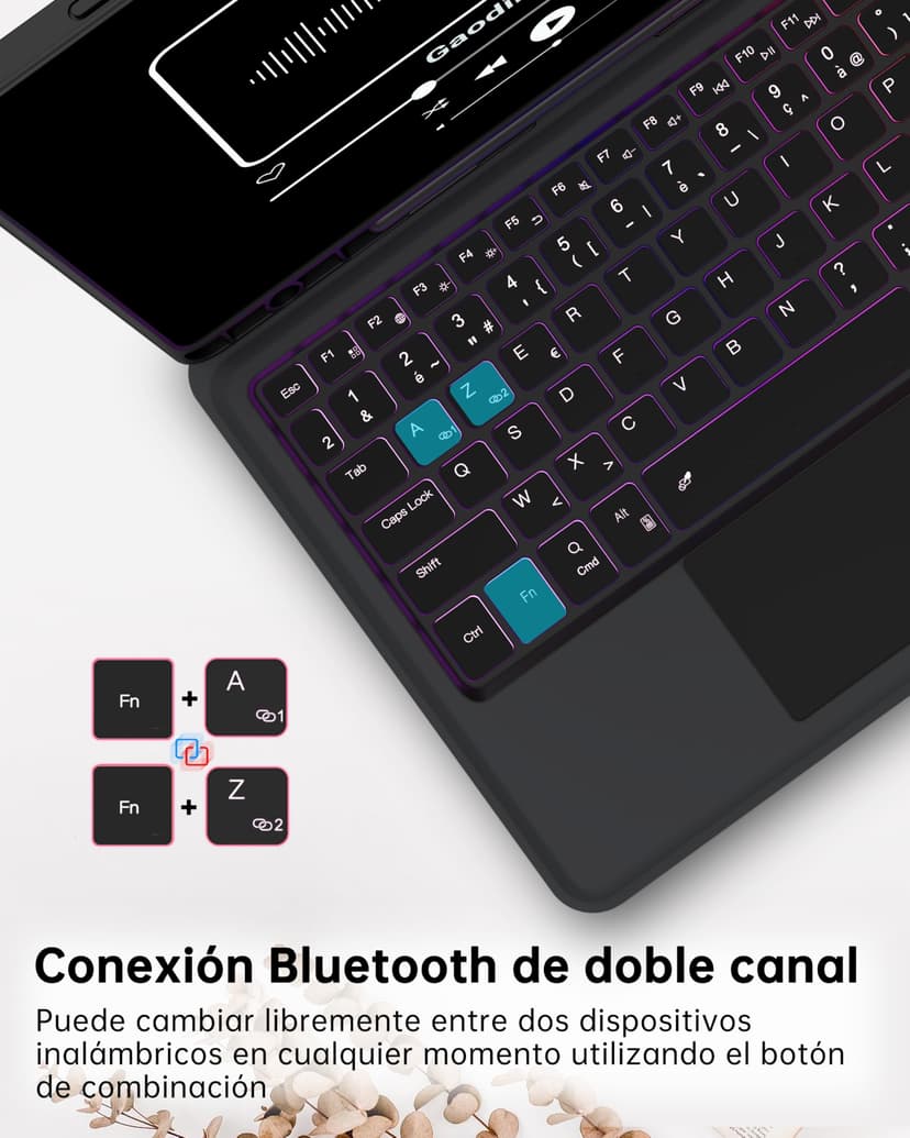 Coque Clavier Pour Samsung Galaxy Tab S10 Lite/S10 FE/S9 FE/S9 : mode DEX en un clic,mise en veille/réveil auto,rétroéclairage arc-en-ciel,Étui Clavier AZERTY français détachable avec pavé tactile - 9