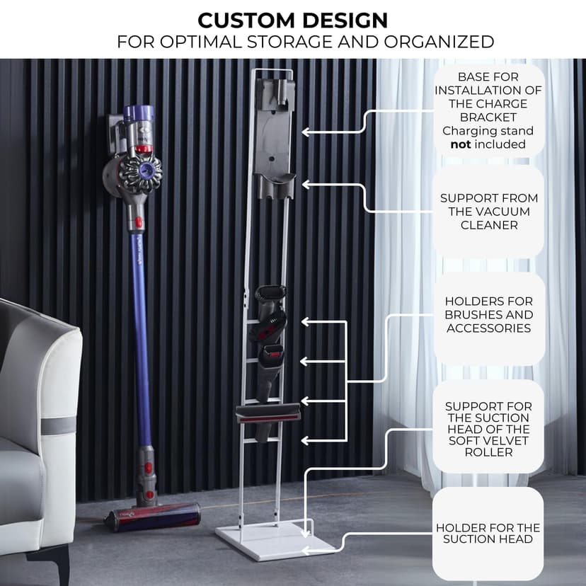 Vacuum Cleaner Holder Compatible with Dyson V15 V12 V11 V10 V8 V7 V6 - DC45/ DC35/ DC58/ DC59/ DC62/ DC74- Floor Storage Organizer with Wheels Without Drilling the Wall. - 3