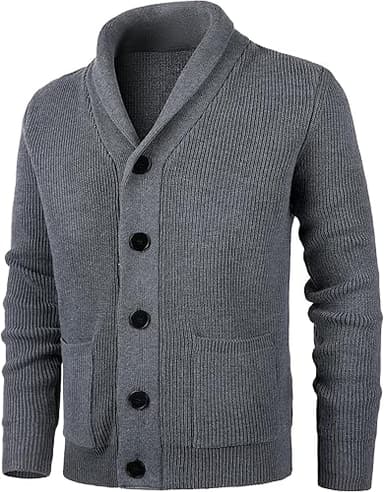 KTWOLEN Herren Strickjacke Cardigan Schalkragen Grobstric…