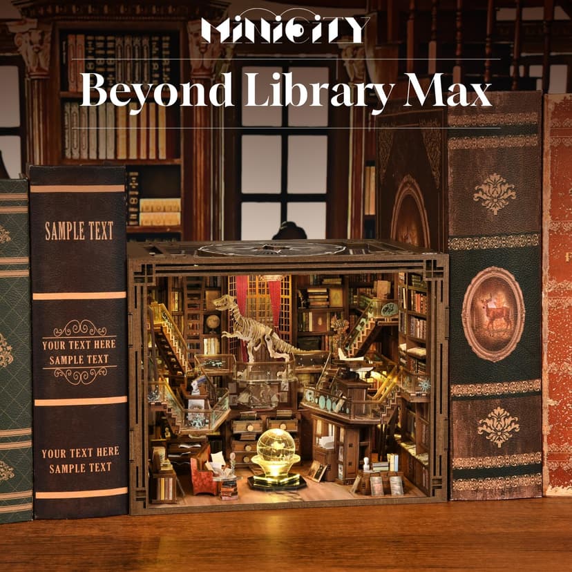 MiniCity Book Nook Kit - DIY Maison de poupée Miniature - Kit Booknook - Puzzle 3D en Bois - Serre-Livres - Décoration avec lumière LED - pour Adolescents et Adultes (Beyond Library Max) - 6