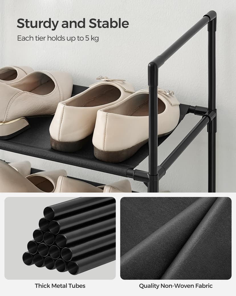 SONGMICS 10-Tier Shoe Rack, Shoe Stand, Space-Saving Shoe Storage, 45 x 28 x 173 cm, Metal Frame, Non-Woven Fabric Shelves, for Hallway, Bedroom, Black LSH010B02 - 4