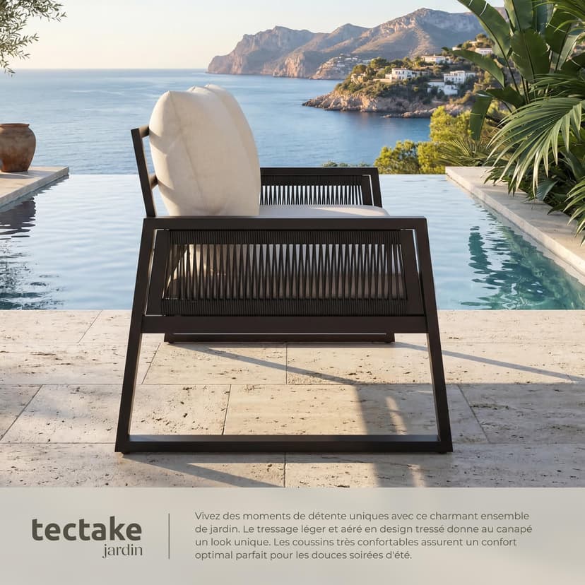 tectake® Ensemble Salon de Jardin Exterieur 4 Personnes en Aluminium Canapé 2 Places 2 Fauteuil Salon et 1 Table de Jardin, Coussins Inclus, Mobilier Amenagement Balcon Terrasse Veranda - 4