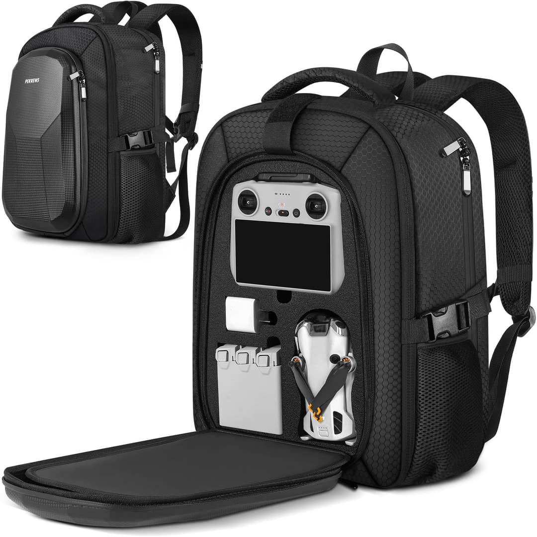 PEKREWS Carrying Case for DJI Mini 4 Pro/Mini 3 / Pro, RC 2/ RC-N3/N2/N1 Controller, Drone Backpack Fits 15.6 Inch Laptop, Waterproof Hard Travel Bag for Fly More Combo and Drone Accessories, Black