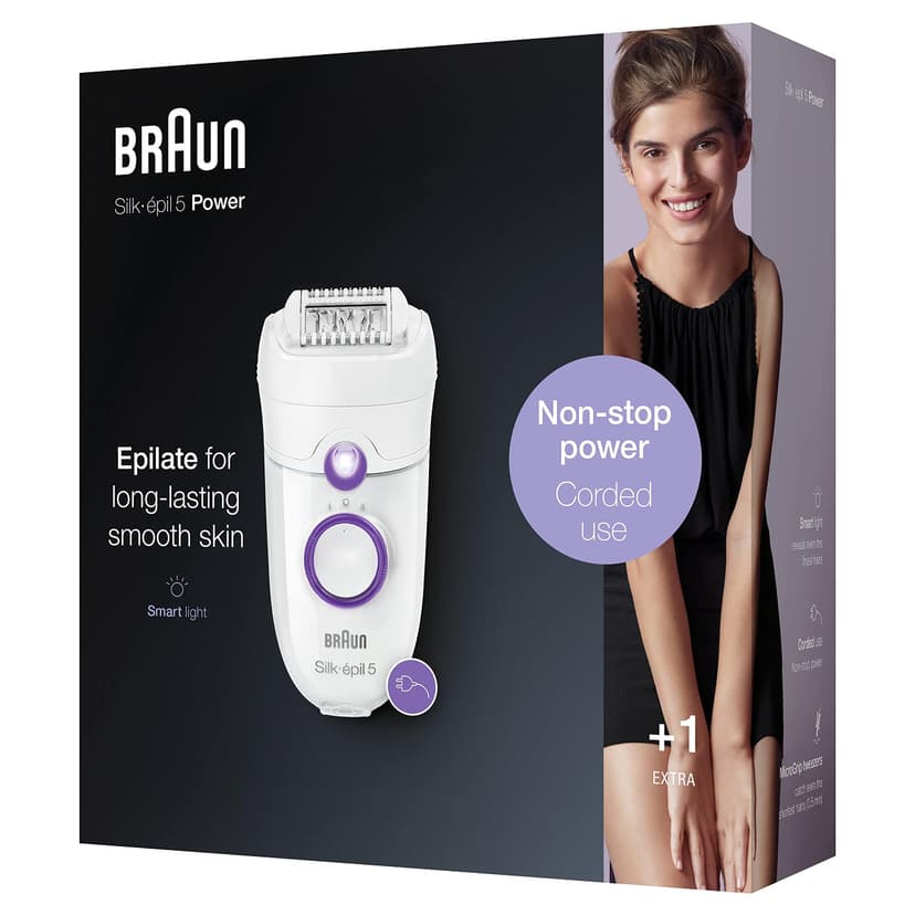 Braun Silk-épil 5 Women's Electric Epilator for Difficult Contours with Speed Setting, Comfortable Epilation, Gift Idea, 5-505 White and Purple - 8