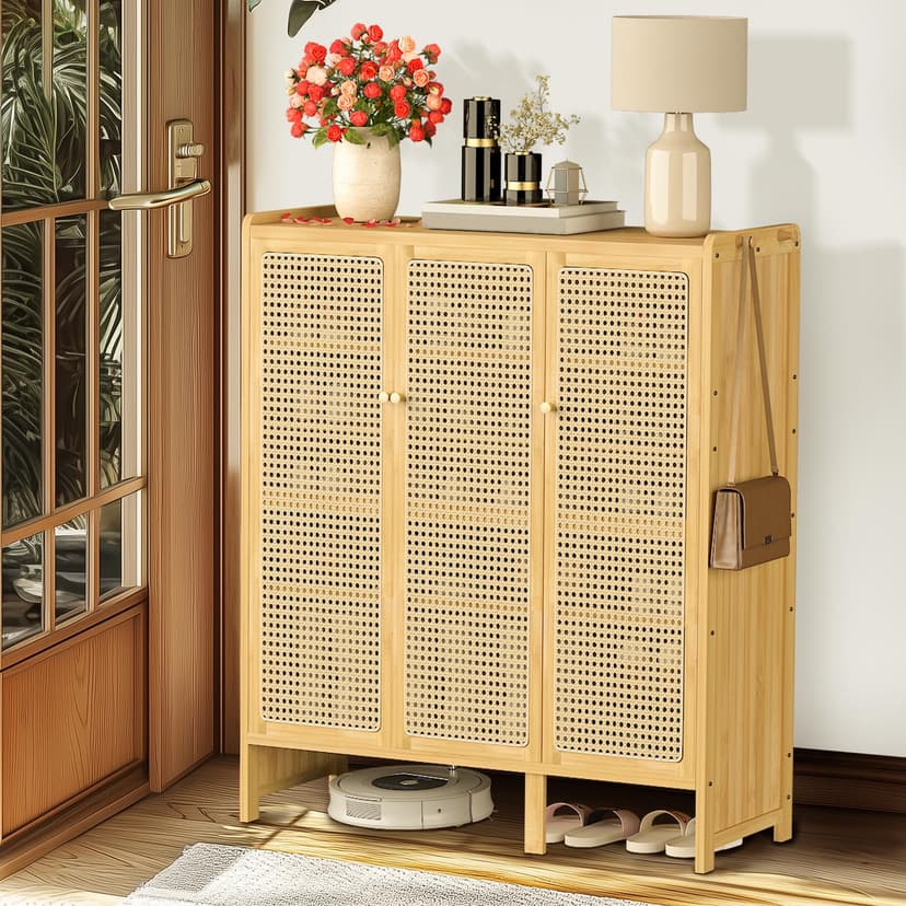 unho Meuble Chaussure d’Entrée en Bambou: Rangement Chaussure avec 5 Étagères Armoire à Chaussures avec 4 Crochets Design - 90.5 × 35 × 107 cm - 5