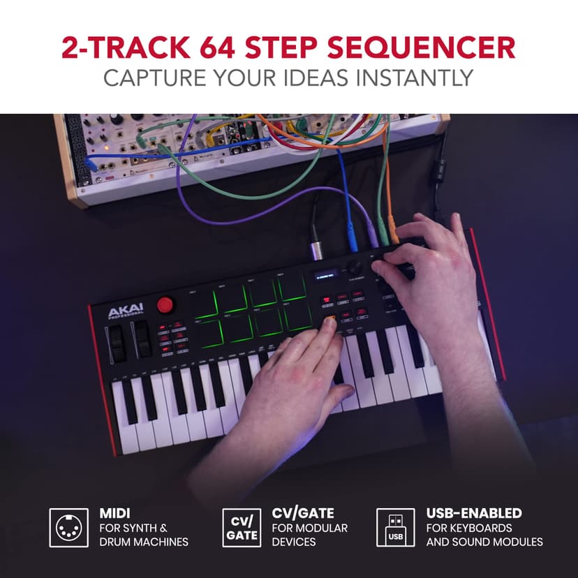 Akai Professional MPK Mini Plus - USB MIDI Keyboard Controller with 37 Mini Keys, 8 MPC Pads, Sequencer, MIDI/CV/Gate I/O, Music Production Software and Native Instruments Sound Package - 4