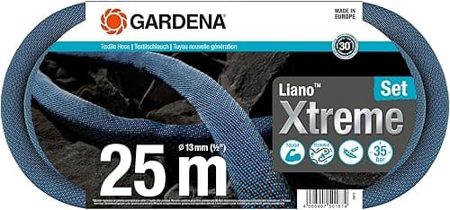 Gardena Liano Xtreme 1/2 pollici, set da 25 m: tubo da giardino in tessuto molto robusto, per rubinetti interni, con tubo interno in PVC, peso ridotto, resistente alle intemperie (18475-20)