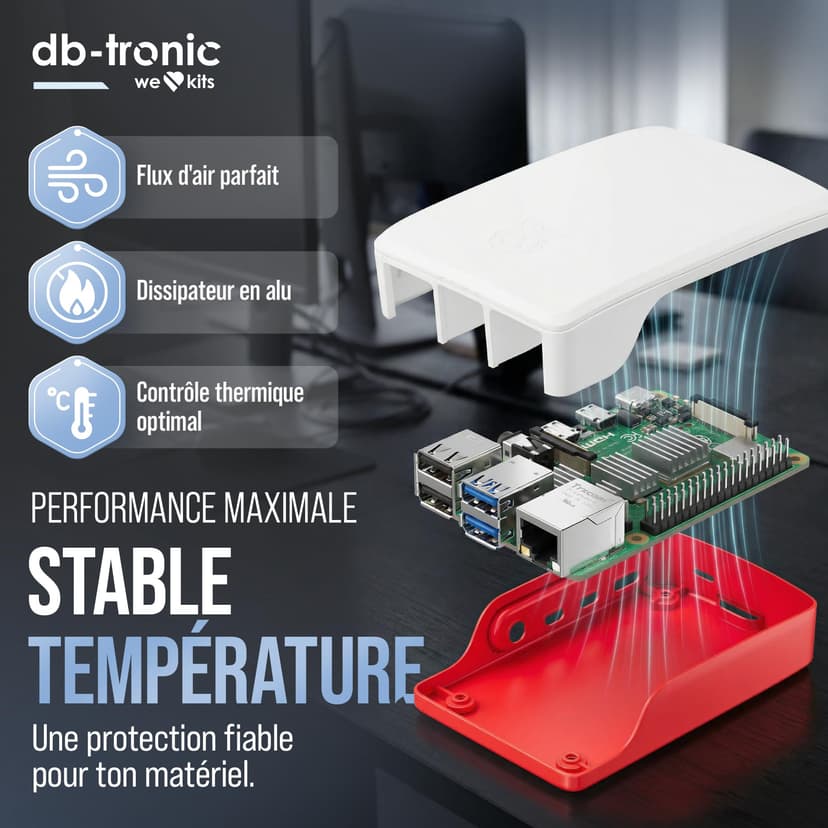 db-tronic Raspberry Pi 4 4GB Starter Kit | 64GB White Edition | 15W Power Supply | Case with 4x Heatsinks | 4K Micro HDMI Cable | Ideal for Smart Home, Retro Gaming & Home Assistant - 3