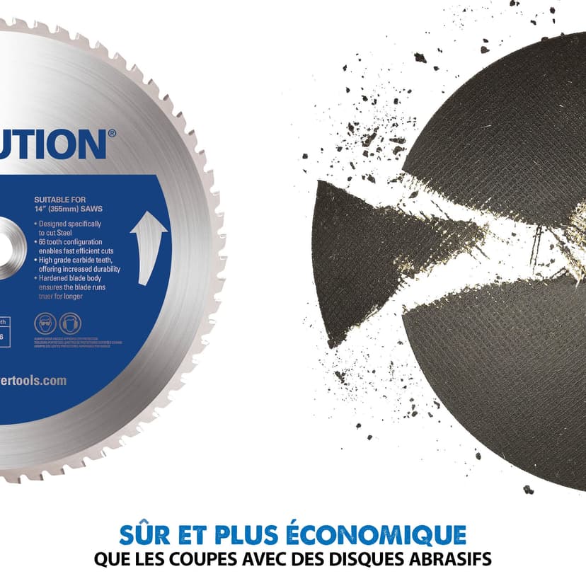 Evolution S355Cps - Scie à Tronçonner en acier Industriel de 355 mm - Finition Instantanée, sans Chaleur, sans Bavures et sans Étincelles - lame à acier Doux Fournie - 6
